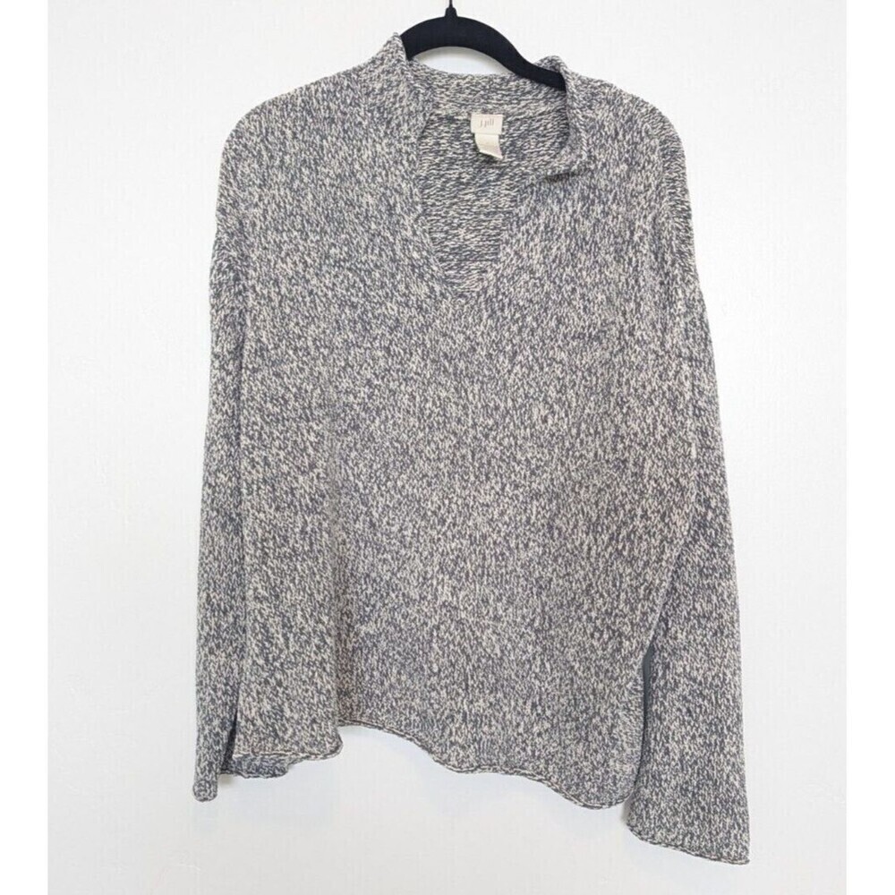 J JILL Pullover Sweater Womens Size L Gray Marled Long Sleeve Chunky Knit Casual